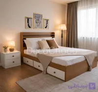 سرویس خواب دو نفره ملامینه مدل لونا با ۴ کشو و باکس انباری