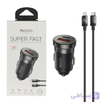 شارژر فندکی PD و فست دو پورت Yesido مدل Y73 30W به همراه کابل شارژ Type-C To Lightning – مشکی (گارانتی 18 ماه تعویض نیکان همراه)