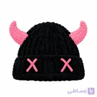 کلاه بافت مخمل دستباف مدل شاخ دار صورتی مات