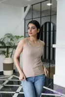تاپ زنانه حلقه ای مدل یقه گرد جنس نخ پنبه برند ملانگ
