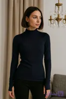 بلوز زنانه یقه ایستاده استین فینگر جنس کبریتی