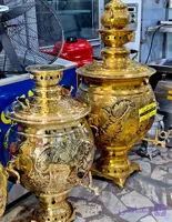 سماور گازی برنجی 15 لیتری تنوره دار طلایی