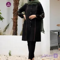 مانتو اداری مشکی بلند کرپ فاستونی مدل آسنا