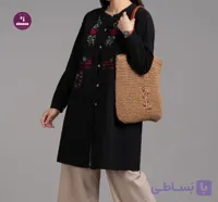 مانتو زنانه مشکی و سرمه ای دکمه دار الیاف طبیعی هلن