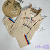 ست وارداتی کرم سویشرت کوتاه و شلوار فانتزی نخ پنبه کیفیت بالا دخترونه کد ۱۱۸