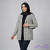 پالتو زنانه مدل بافت شانل طرح شطرنجی چهاردکمه