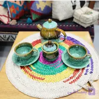 سرویس چایخوری ۴ تکه سفالی دو نفره سبز رنگ براق