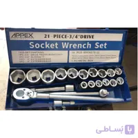جعبه بکس 3/4 درایو 21 پارچه سایز 19_50 میلی متر جنس فولاد کروم وانادیوم appex تایوان