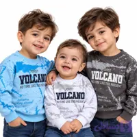 بلوز دورس پنبه یک رو نقلی آبی/طوسی/سفید Volcano سایز 6 ماه تا 3 سال