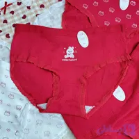 شورت زنانه عروسکی زرشکی سفید طرح خرگوش / سایز XL