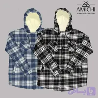 سویشرت چهارخانه سایزبزرگ مردانه داخل‌ خز بره کلاهدار