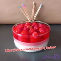 شمع کاسه شیشه‌ای.مدل دسر توت‌فرنگی‌ .پارافین ژله‌ای.دست‌ساز.بسته‌بندی شده