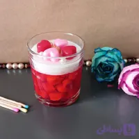 شمع شات ژله‌ای،مدل دسر قلبی ،دست‌ساز‌. رایحه‌ای دل‌انگیز و دارای جعبه طلقی.