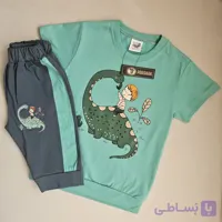 ست تیشرت شلوار نخ پنبه پسرانه با طرح چاپی دایناسور