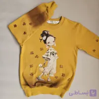 بلوز نخ پنبه خردلی با چاپ فانتزی