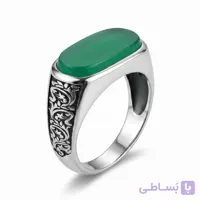 انگشتر نقره ست طرح کپسولی با عقیق سبز آب افتاده مدل مادر