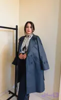 ترنچکت زنانه کتان سرمه‌ای با دوخت سفارشی | مزون صبا فرشباف بنام