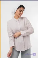 شومیز لینن راه راه سفید آجری TS001