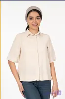 شومیز کتان آستین کوتاه کرم روشن کد TS005