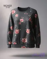 25138 - بلوز بیسیک طرح گل زمینه خاکستری
