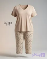 25318 - ست تیشرت و شلوارک سایز بزرگ کرمی