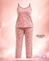 25336 - ست تاپ و شلوار راحتی سایز بزرگ طرح راه‌راه گیلاسی