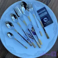 سرویس 30 نفره یونیک استیل ضد زنگ دسته طلایی نقره ای