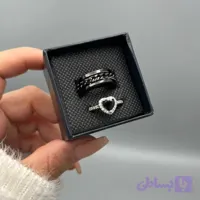 ست انگشتر کاپلی کارتیر و قلب مشکی دور نگین کد۱