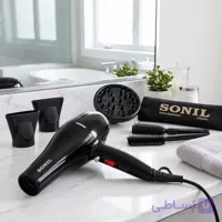 سشوار حرفه‌ای 2600 وات سانیل مدل STP-8803، موتور AC دارای سری متمرکز‌کننده باریک، متمرکز‌کننده پهن با ویژگی صاف‌کنندگی، حجم‌دهندگی، با قابلیت باد سرد
