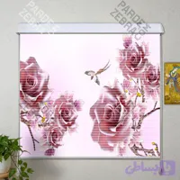 پرده زبرا دومکانیزم تصویری گل رز پرنده صورتی کد PI-337
