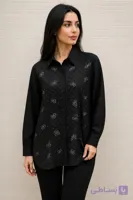 شومیز زنانه مشکی محرمی نگین پاپیون خنک