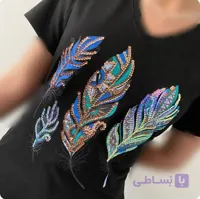 تیشرت زنانه وارداتی ترک لادرا طرح پر کد 205 | بانک تیشرت
