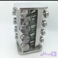 جا ادویه چرخشی استیل ضد زنگ ۱۶ عددی درب پیچی نمک پاش