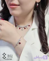 سرویس زنجیری نقره جواهری سنگ قرمز مدل Sv4214