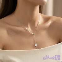 گردنبند نقره زنانه ۹۲۵ جواهری ترکیب مروارید و‌ ونکلیف