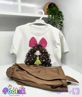 ست تابستانی دخترانه کراپ و شورتک کتان