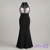 پیراهن شب زنانه تور بلند دکلته با کاپ مدل Blwh25