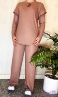 ست بلوز شلوار زنانه کرکره ای پاپیون فری سایز