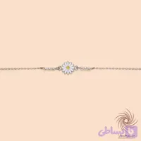 دستبند استیل نقره‌ای گل بابونه با مروارید