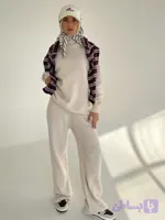ست دو‌تکه بلوز و شلوار بافت زنانه مدل دلوین (Delvin) با قد بلند و تن‌خور آزاد (Oversize)