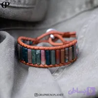 دستبند Gisume با سنگ عقیق خزه ایی و بندچرم