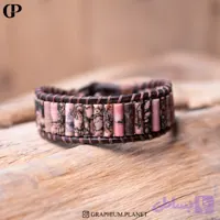 دستبند Amour با سنگ رودونیت و بندچرم