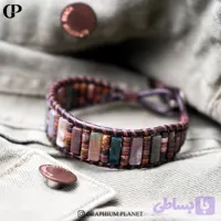 دستبند congo با سنگ عقیق خزه ایی و بند چرم