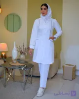 مانتو تک ست ورک سفید-مغزی مشکی