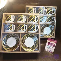ست قهوه خوری طرح لوزی مشکی طلایی بلینا کد825-12