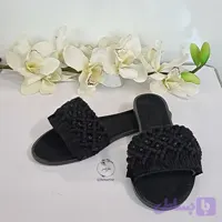 صندل زنانه مکرومه کفی تخت مدل الماسی رنگ مشکی