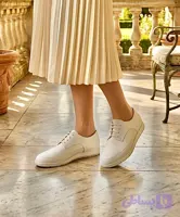 کفش کالج چرم طبیعی زنانه و دخترانه سفید بندی طرح ایتالیا