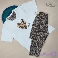 ست تیشرت و شلوار زنانه نخ پنبه مدل قلب پلنگی