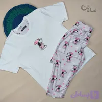 ست تیشرت و شلوار زنانه نخ پنبه مدل سگ صورتی