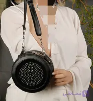 کیف دخترانه چرم مصنوعی طرح گرد مشکی نگینی